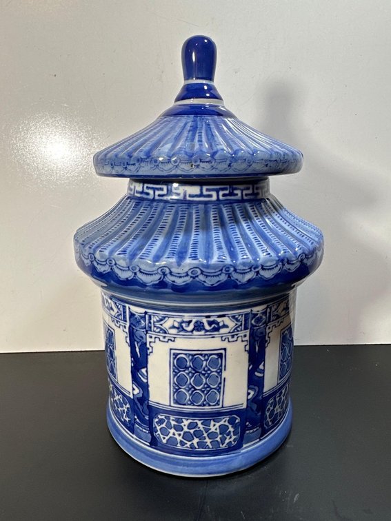 Blue and White Chinese Lidded Urn