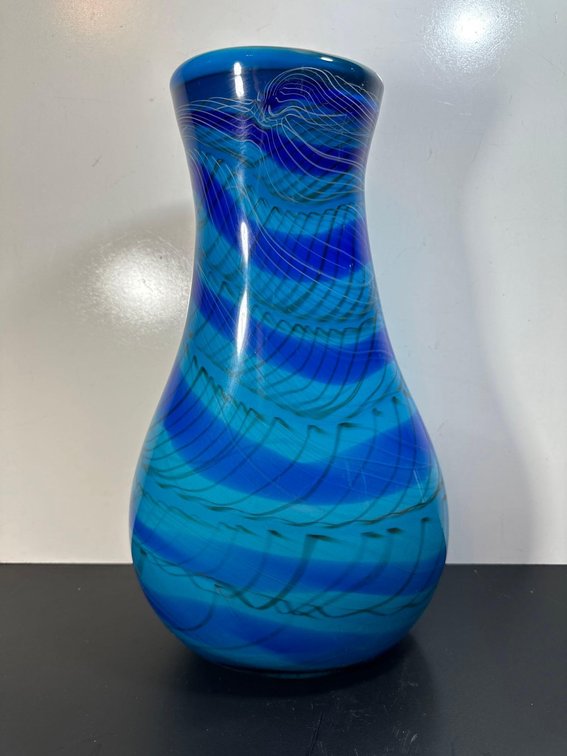 14" Tall Blue Art Glass Vase 