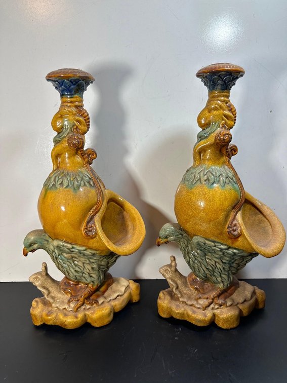 (X's 2) Unique Wildwood Accent Bird Design Candlestick Holders 