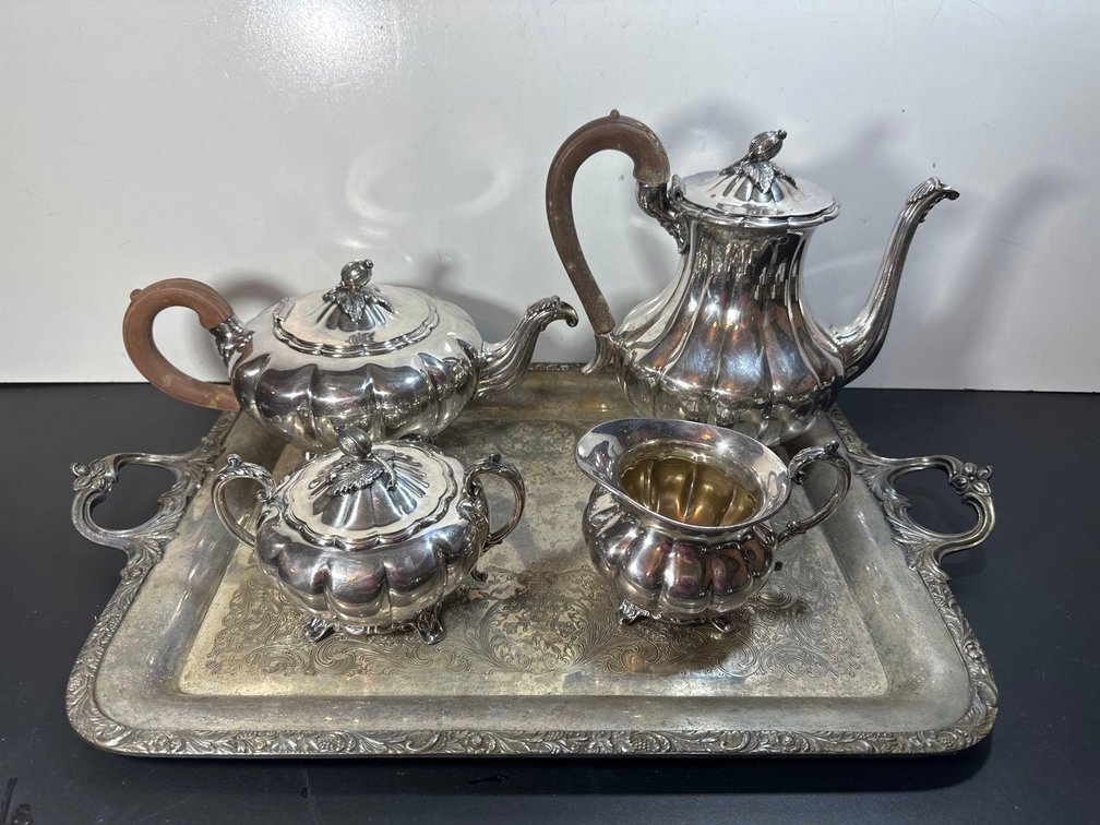 Antique Community Plate Old English Melon Pattern Tea Set 
