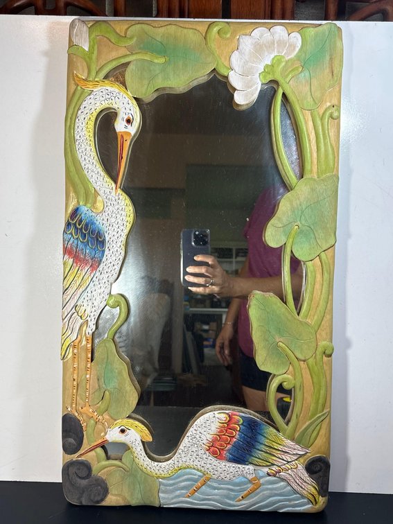 23 1/2" X 13 1/4" Painted Crane Bird Theme Mirror 