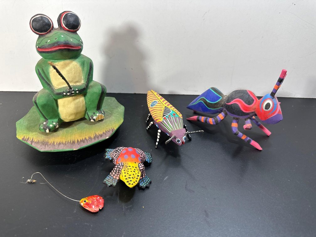Mixed Lot Painted Wood Frog and Insects 
