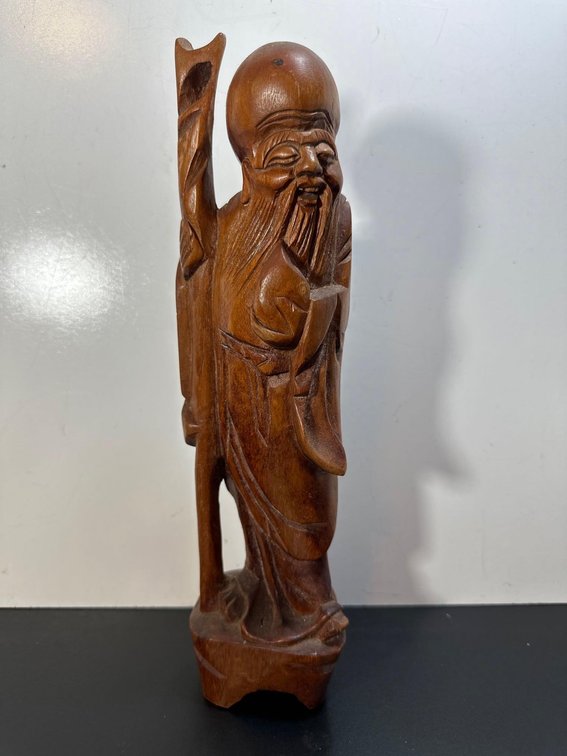 12" Wood Carved Asian Man Sculpture 