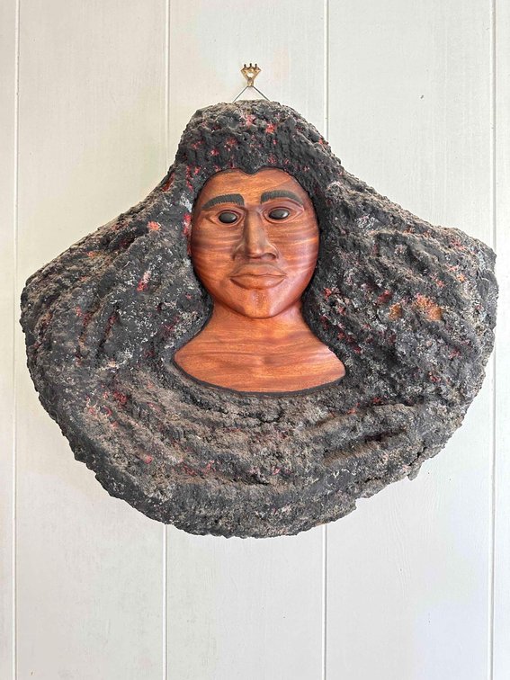 Koa Wood Carving and Mixed Media Wall Hanging