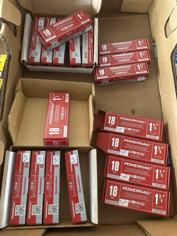 (X's 18) Boxes of 1 2/4" 18 GA Hardwood Flooring L-Cleat Nails