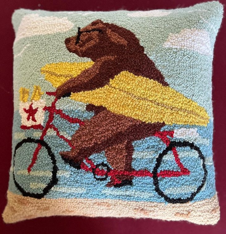 Pillow--Surfer Bear on Bike
