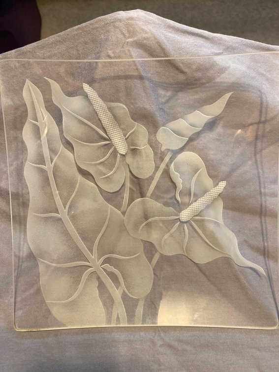 Square Etched Glass Serving Platter - Anthurium