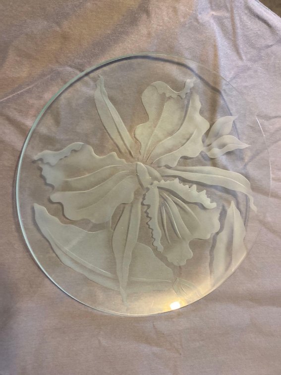 Round Etched Glass Serving Plate - Orchid
