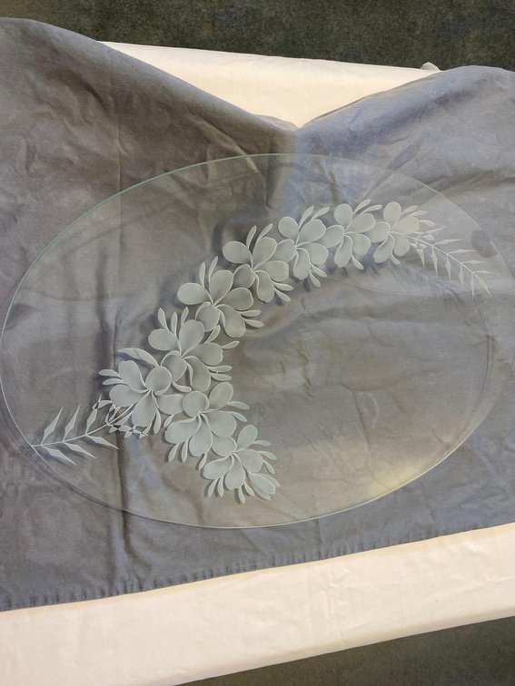 Large Oval Etched Glass Serving Platter - Plumeria