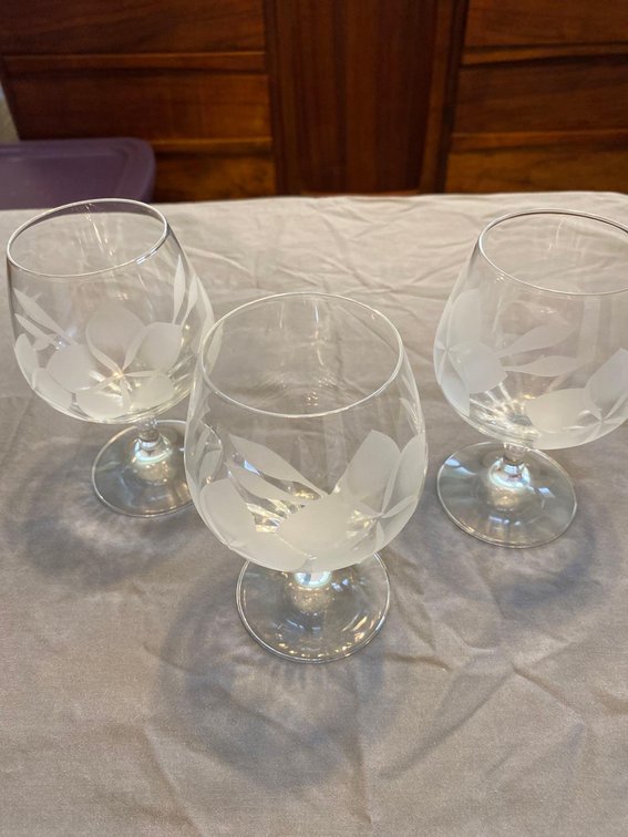 (X’ 3) Plumeria Etched Wine/Water Goblets 