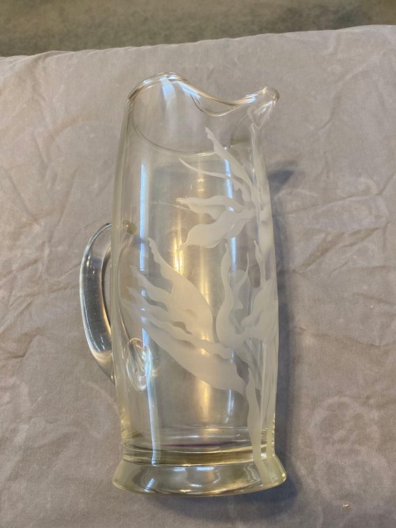Orchid Etched Glass Tall Water or Beverage Pitcher