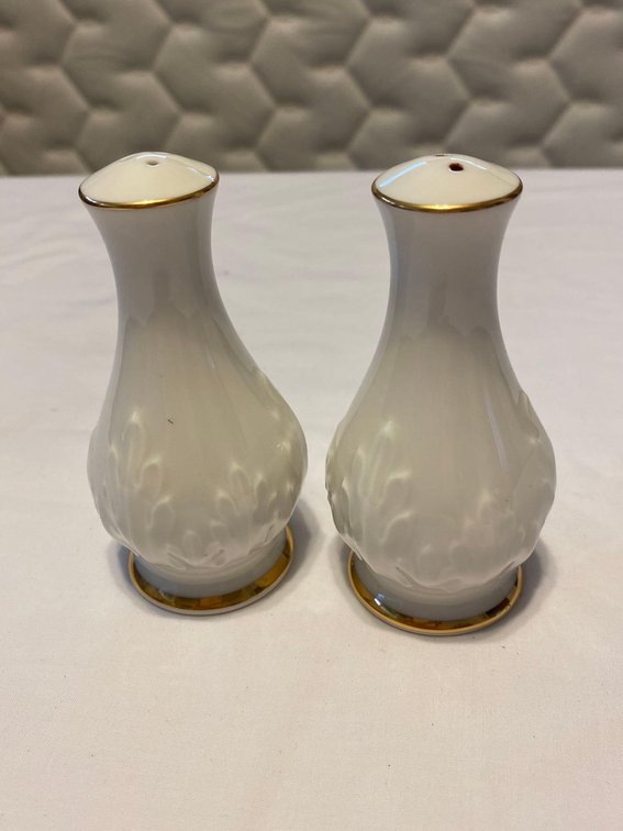 Noritake White with Gold Trim Salt and Pepper Shakers