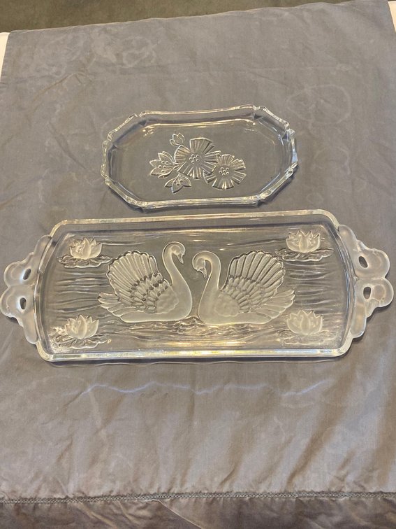 Two Shallow Raised Glass Serving Dishes 