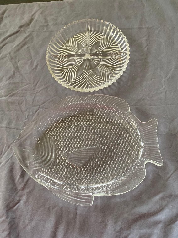 Two Small Raised Glass Serving Dishes 
