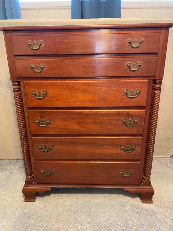 Vintage Highboy Cherry Wood Dresser