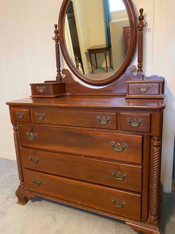 Vintage Cherry Wood Dresser with Mirror