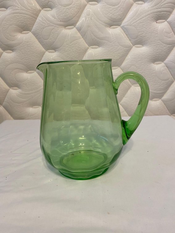 Vintage 8" Green Glass Water Pitcher