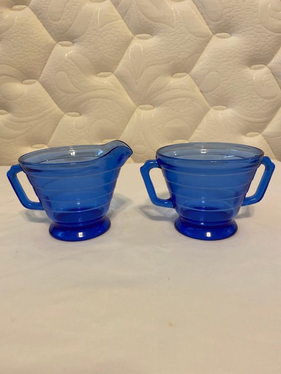 Blue Glass Cream and Sugar Servers