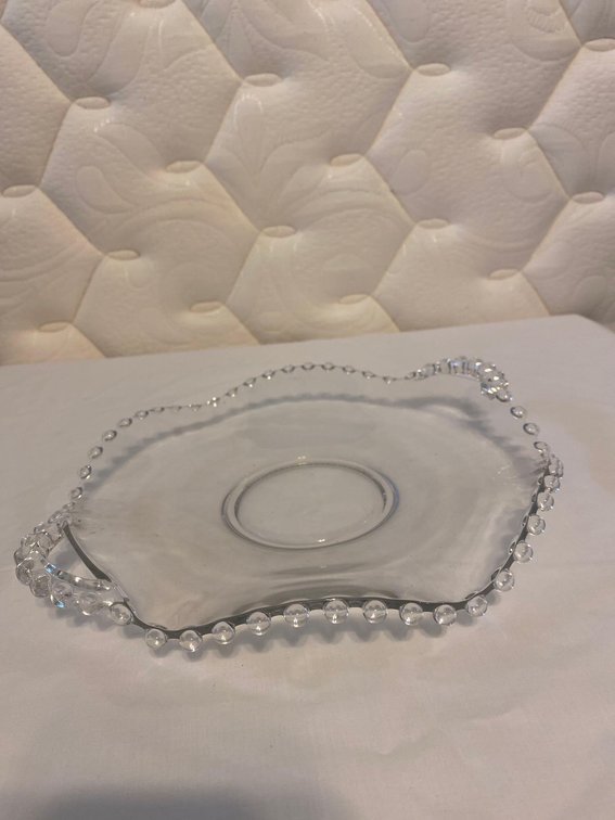 Imperial Crystal Candlewick 10" 2 Handled Crimped Plate