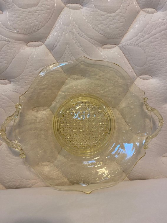 Depression Glass Yellow Serving Plate with Handles