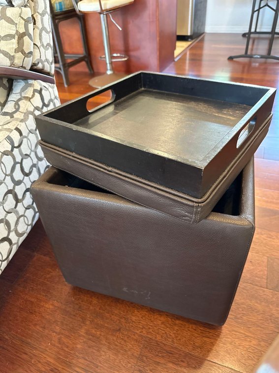 Leather Storage Ottoman with Tray
