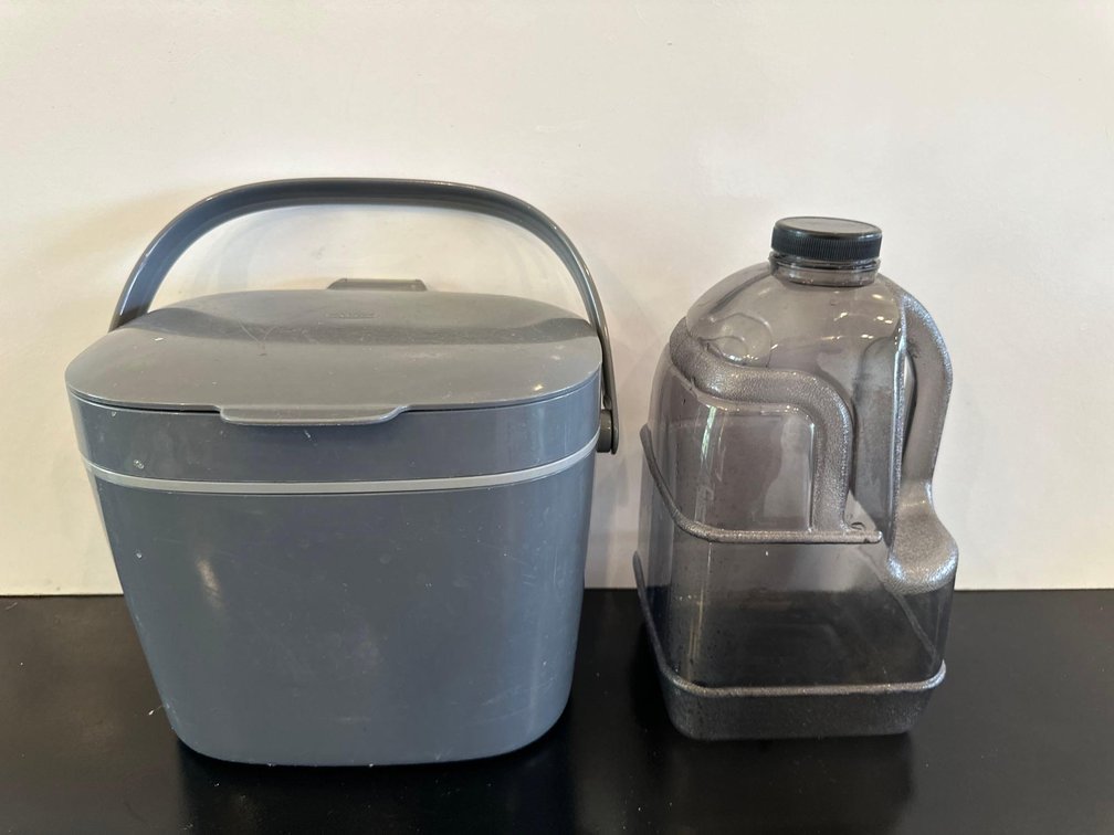 Compost Bin and Plastic Jug