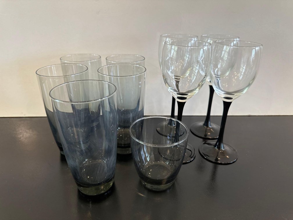 Set of Glass Cups and Wine Glasses