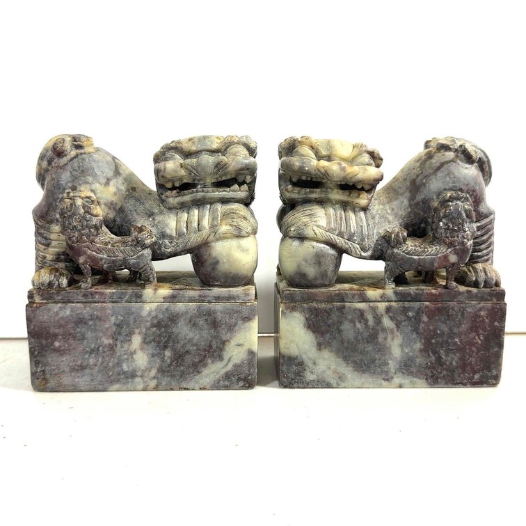(X's 2) Carved Stone Foo Dogs