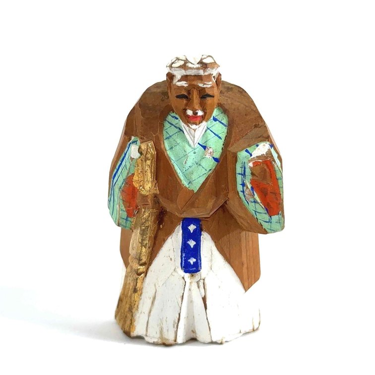 Antique Wood Painted Netsuke Doll