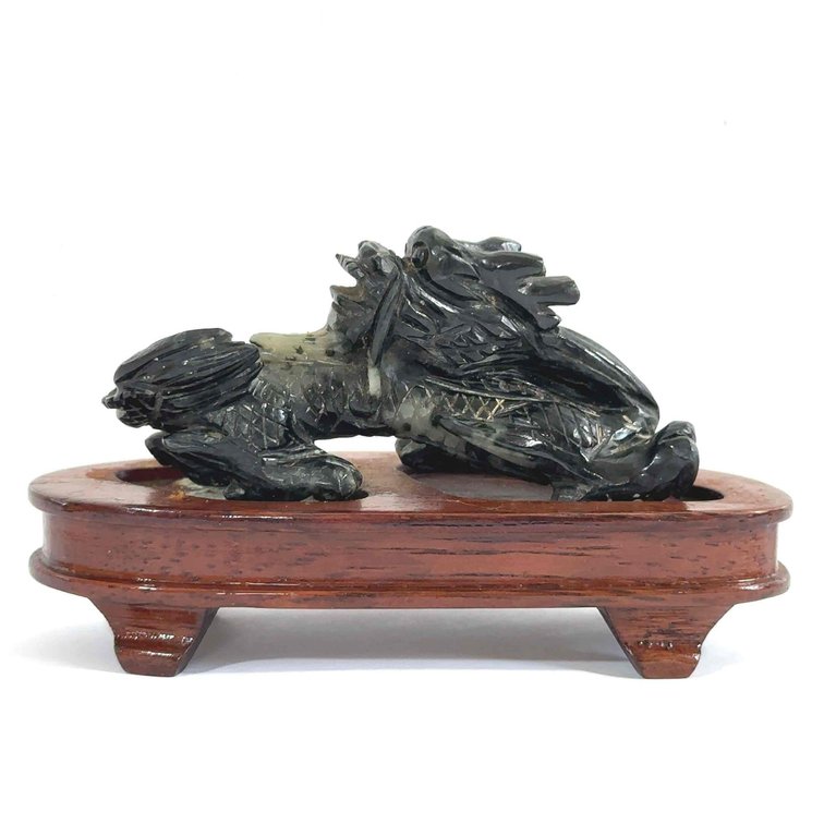 Craved Stone Dragon on Wood Mount