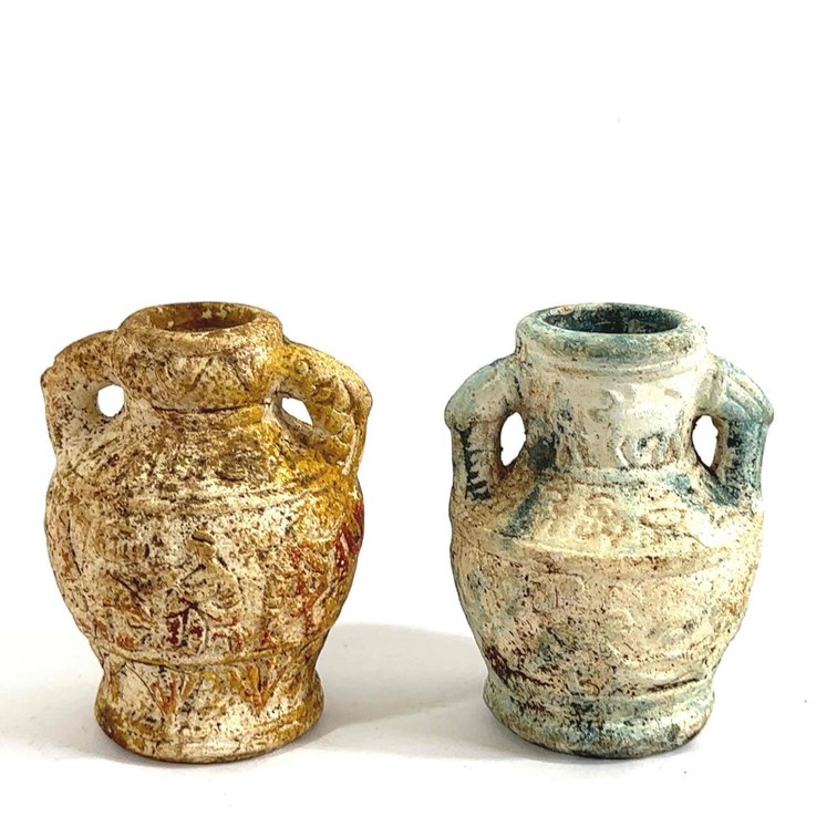 (X's 2) Antique Japanese Miniature Stone Carved Bottle-Vases