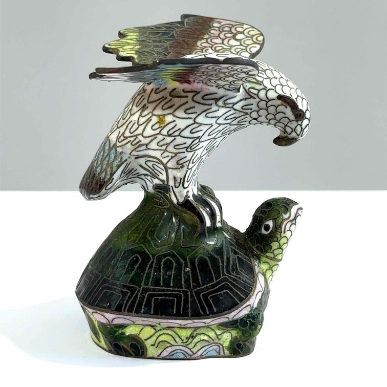 Vintage Metal Cloisonné Eagle and Turtle Figurine
