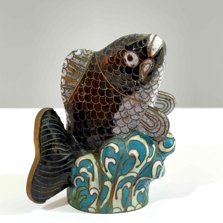 Vintage Metal Cloisonné Fish Out of Water Figurine