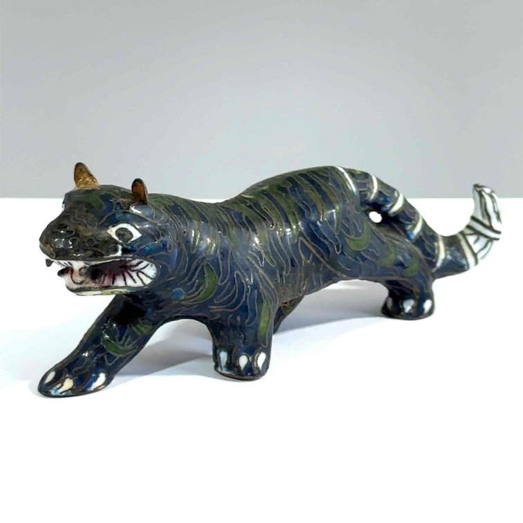 Vintage Metal Cloisonné Blue Tiger