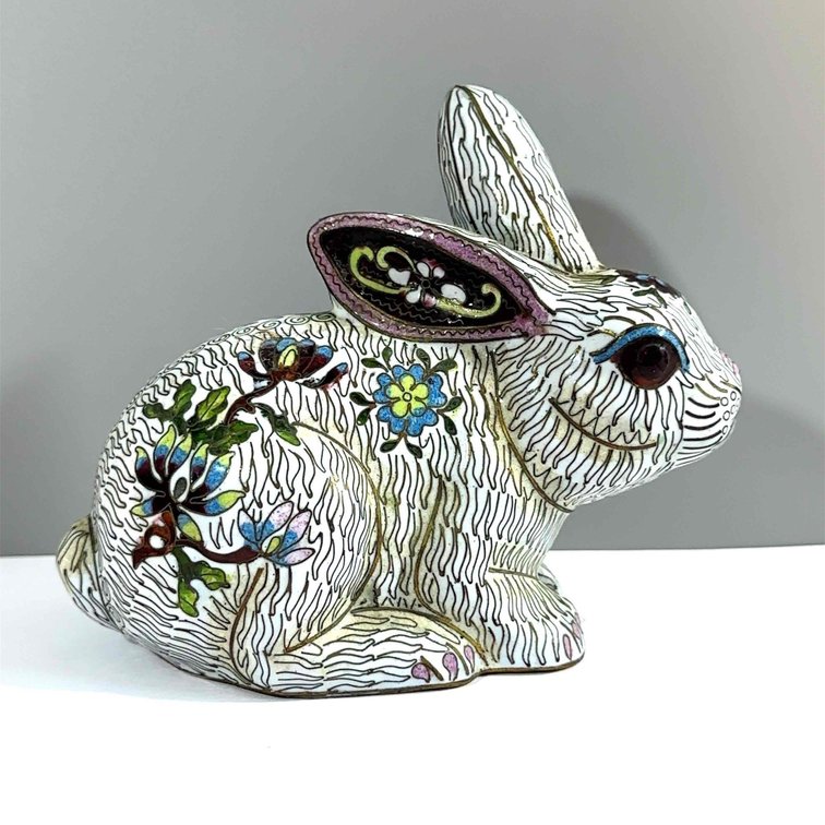 Vintage Metal Cloisonné Floral Rabbit