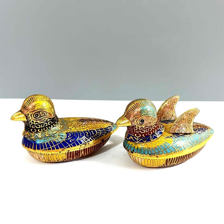 (X's 2) Small Cloisonné Enamel Bird Duck Trinket Boxes