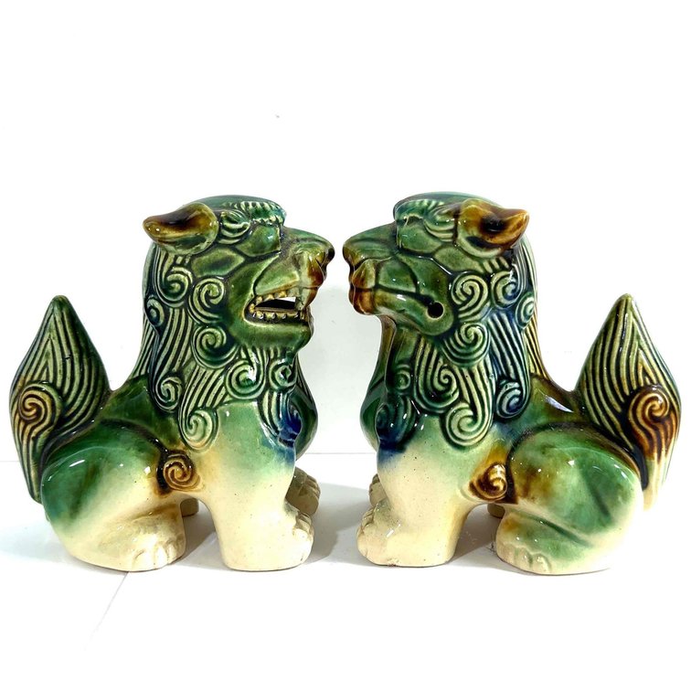 (X's 2) Glazed Ceramic Foo Dogs