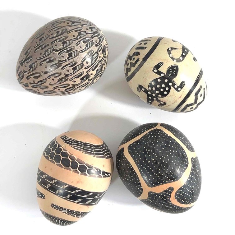Set of 4 African Hand Carved Besmo Eggs