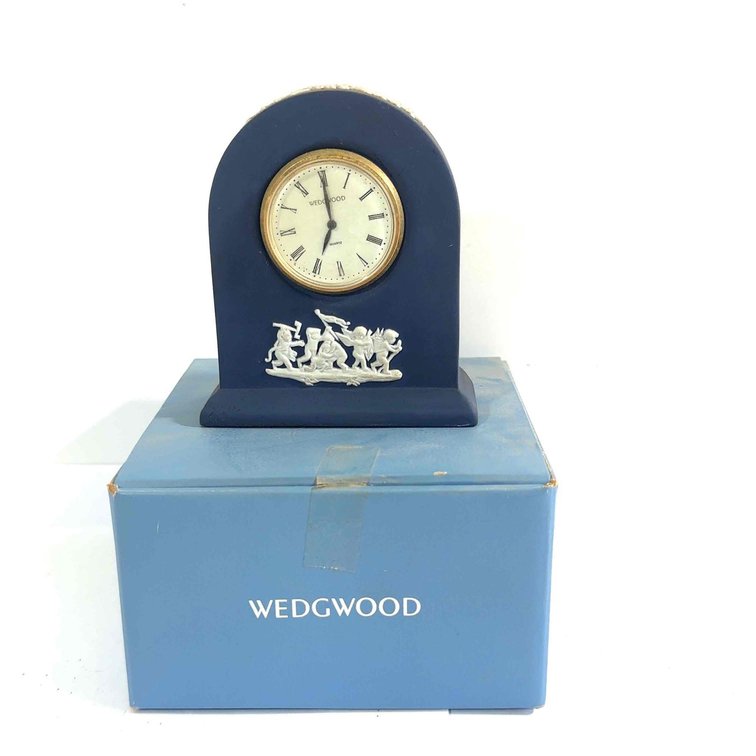 Wedgwood Portland Blue Jasperware Mini Mantel Clock