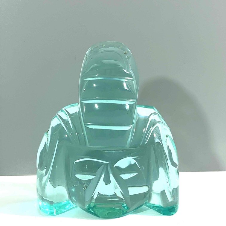 Teal Cut Glass Native American Figure Head