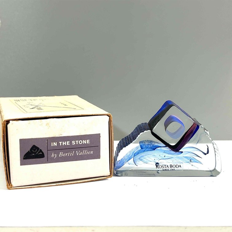 Bertil Vallien for Kosta Boda “In The Stone” Glass Sculpture in Original Box