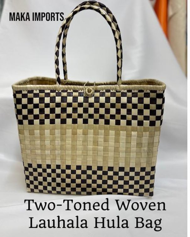 Maka Imports Two Tone Woven Lauhala Hula Bag 