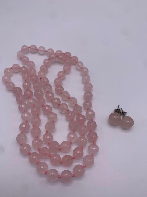 Rose Quartz Beaded Necklace & Earrings