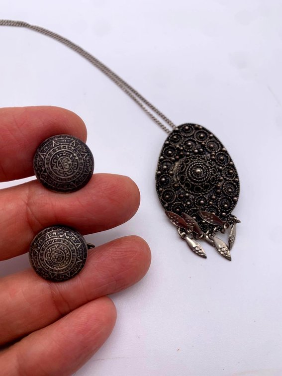 Sterling Silver Necklace Israel & 925 Mexico Cuff Links