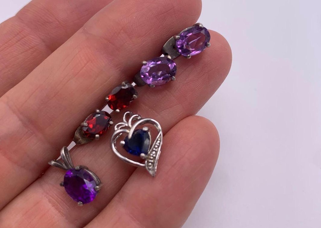 Amethyst Earrings 925 Garnet Sterling Silver Lot