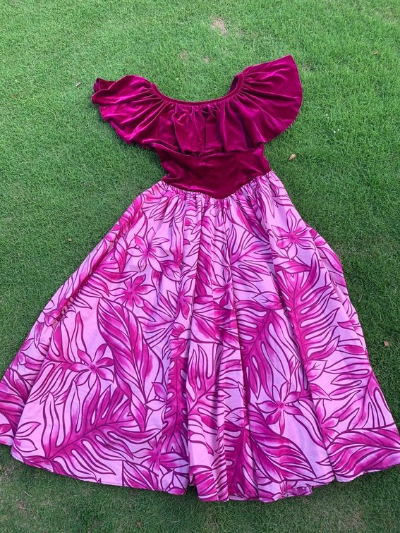 Vintage CC Fashions Hawaiian Dress Velvet Top