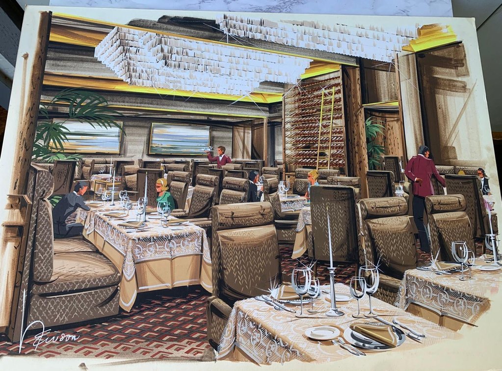 Original Artwork of Upscale Restaurant Signed