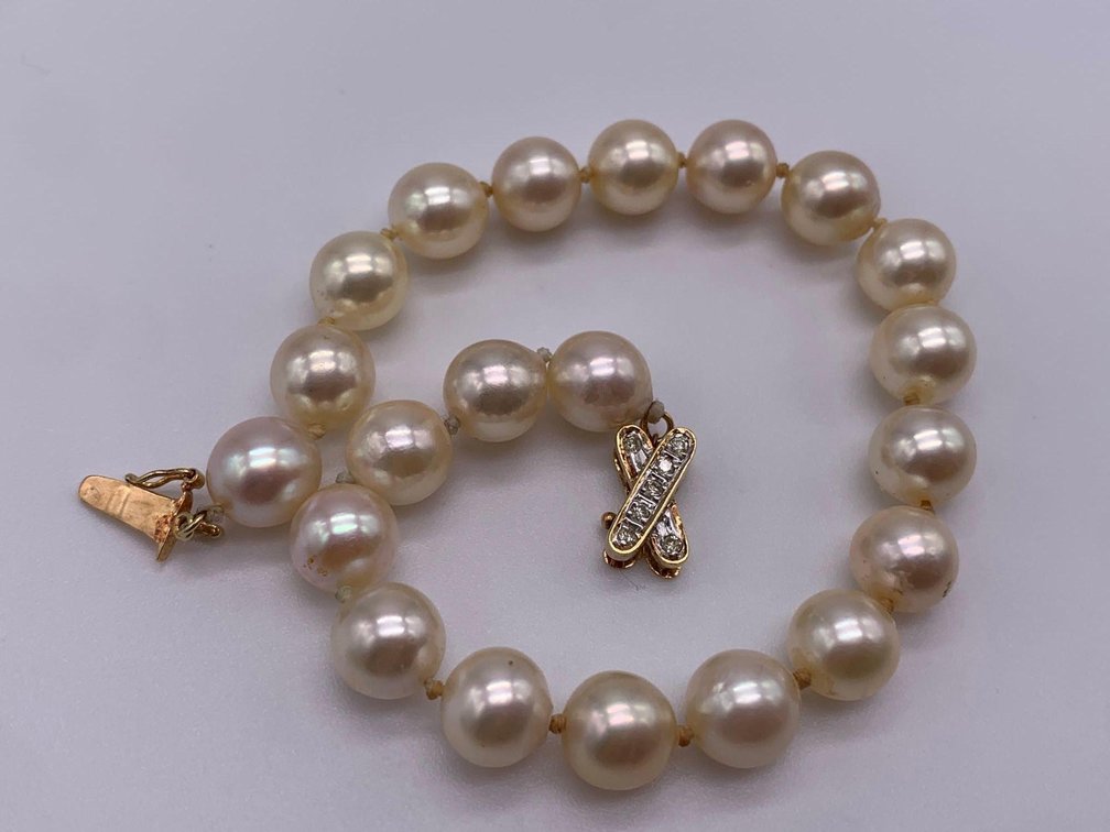 Genuine Pearl & Diamond 14k Gold Bracelet 