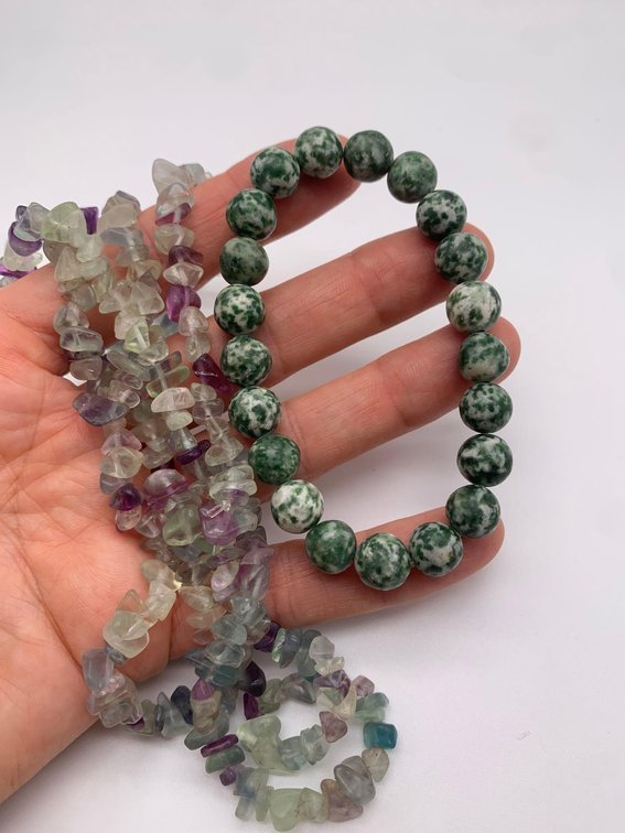 Amethyst Chunk Necklace & Green Stone Stretch Bracelet