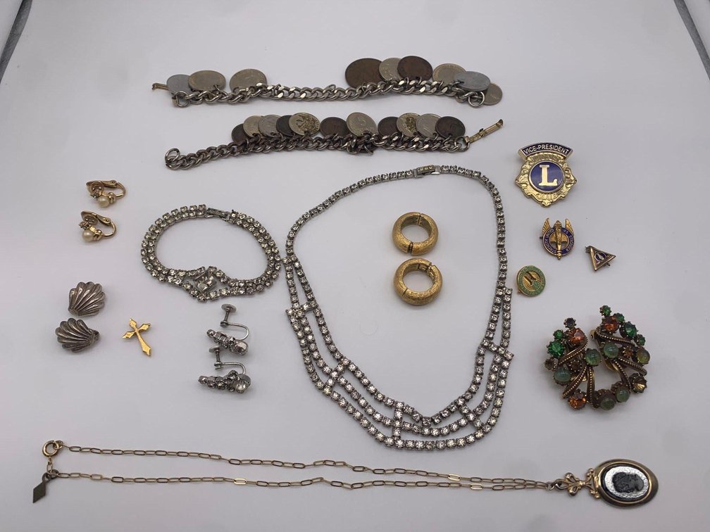 Vintage Coin Bracelets Sarah Cov Cameo Pins Rhinestones 